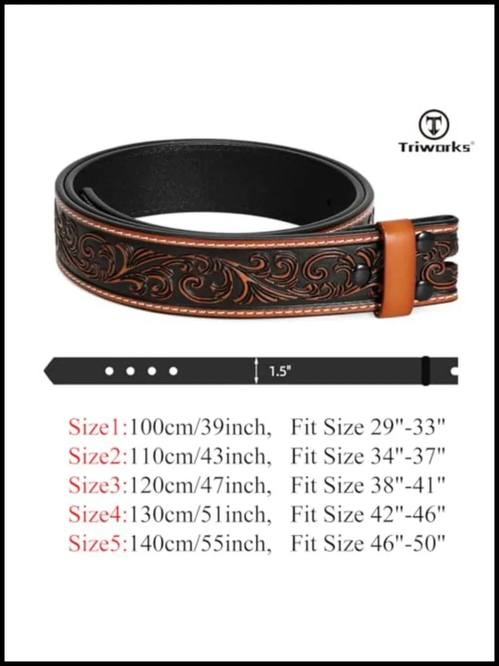 Men's Western Leather Belt Strap Without Buckle 1.5